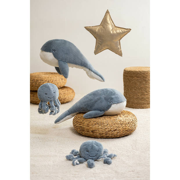 Atmosphera Walvis knuffel van zachte pluche - blauw/grijs/wit - 64 cm - Extra groot - Knuffeldier