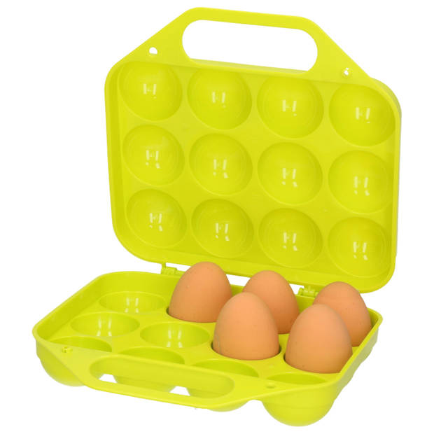 Eierdoos - koelkast organizer eierhouder - 12 eieren - groen - kunststof - 20 x 19 cm - Vershoudbakjes