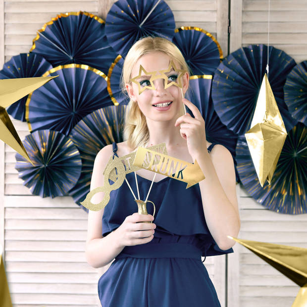 PartyDeco foto prop set Champagne - Bruiloft - goud - set 8x stuks - 20-40 cm - Fotoprops