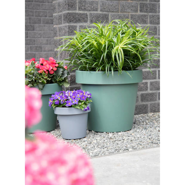 Mega Collections Plantenpot/bloempot - 2x - kunststof - donkergroen - buiten - D40 x H35 cm - Plantenpotten