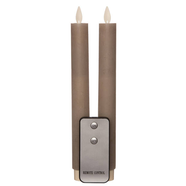 Anna Collection LED dinerkaarsen - 2x st - taupe kleur - 23 cm - LED kaarsen