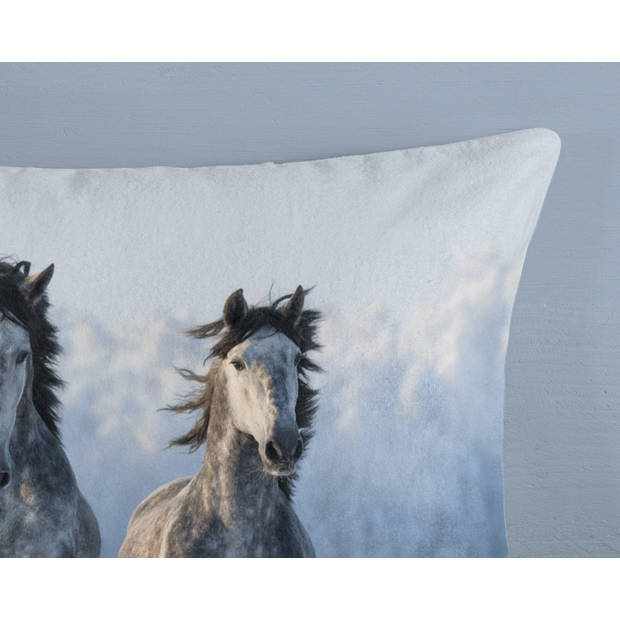 Good Morning Kinder Dekbedovertrek Flanel Snowhorses - grijs 140x200/220cm