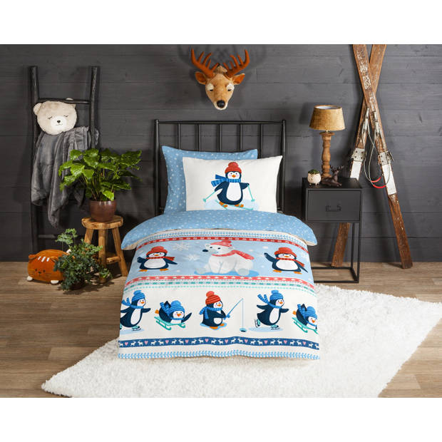 Good Morning Kinder Dekbedovertrek Flanel Penguins - multi 140x200/220cm