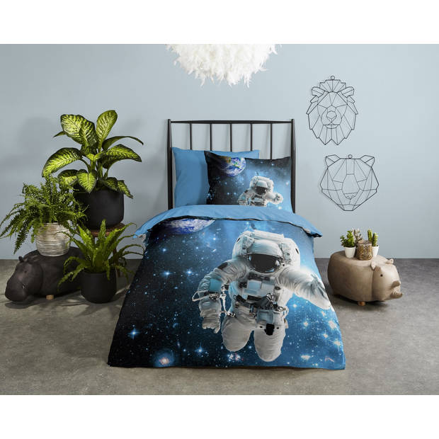 Kinder Dekbedovertrek Good Morning Katoen Astronaut - blauw 140x200/220cm