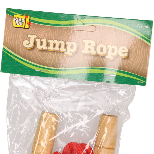 Kids Fun Springtouw speelgoed met houten handvat - rood - 240 cm - buitenspeelgoed - Springtouwen