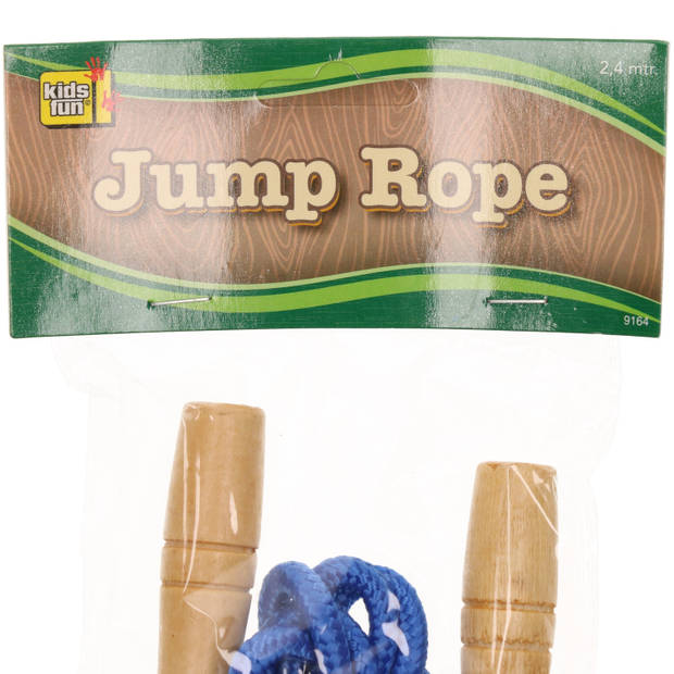 Kids Fun Springtouw speelgoed met houten handvat - blauw - 240 cmA‚A - buitenspeelgoed - Springtouwen