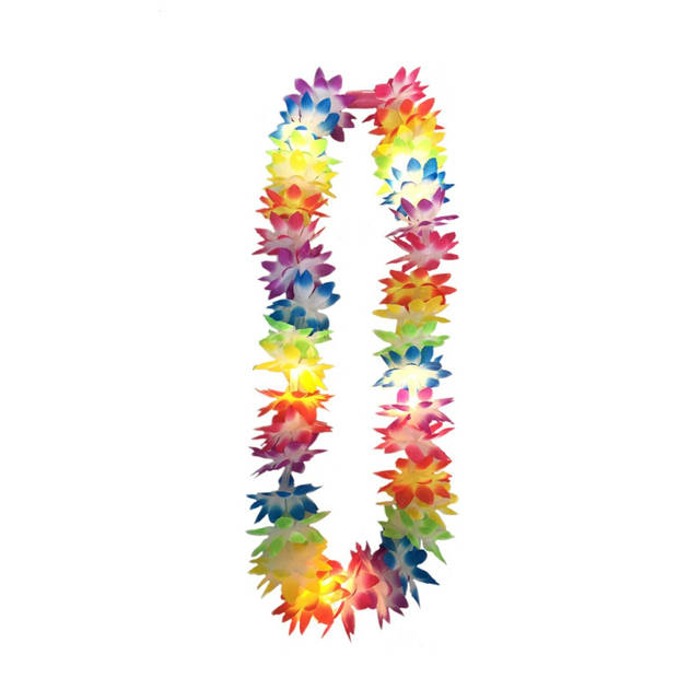 Hawaii krans/slinger - regenboog/zomerse kleuren - incl. led verlichting - Verkleedkransen