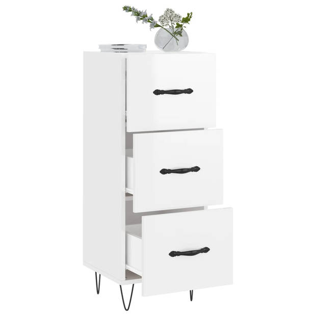 The Living Store Dressoir - Bijzetkast - 34.5 x 34 x 90 cm - Hoogglans wit