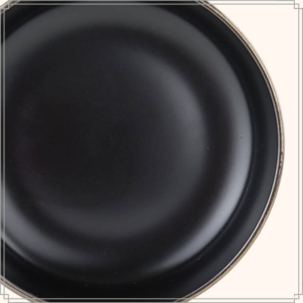 OTIX Soepborden - Diepe Pasta Borden - Set van 6 stuks - 18cm - Zwart met Gouden Rand - DAHLIA