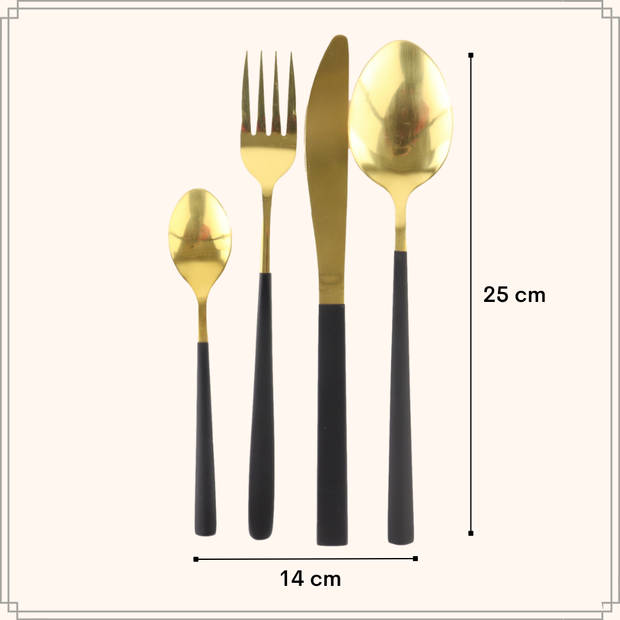 OTIX Bestekset - Goud met Zwart - 4 persoons - 16-delig - RVS