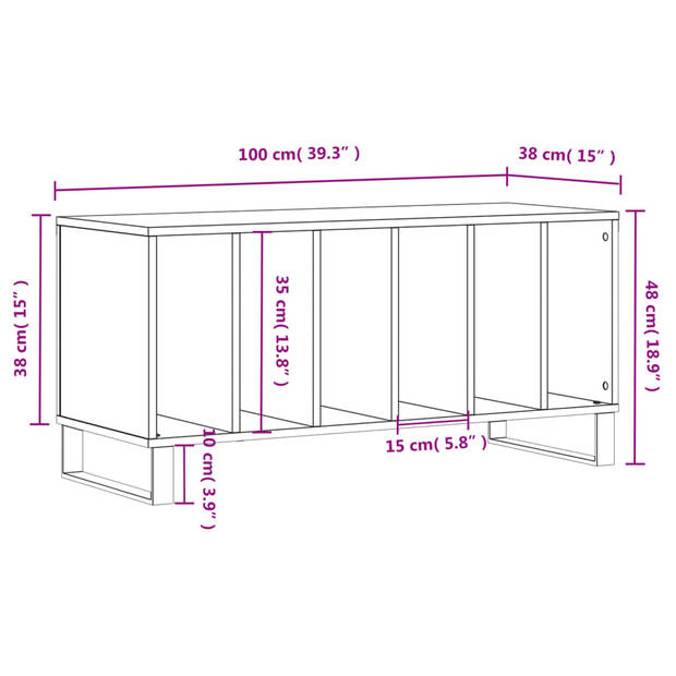 vidaXL Platenkast 100x38x48 cm bewerkt hout grijs sonoma eikenkleurig