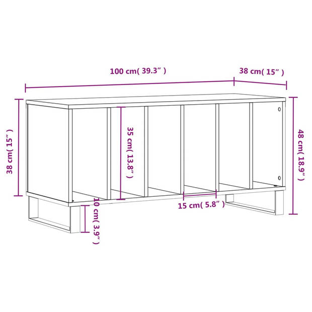 vidaXL Platenkast 100x38x48 cm bewerkt hout bruin eikenkleur