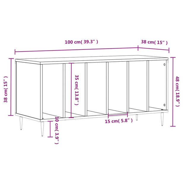 vidaXL Platenkast 100x38x48 cm bewerkt hout wit