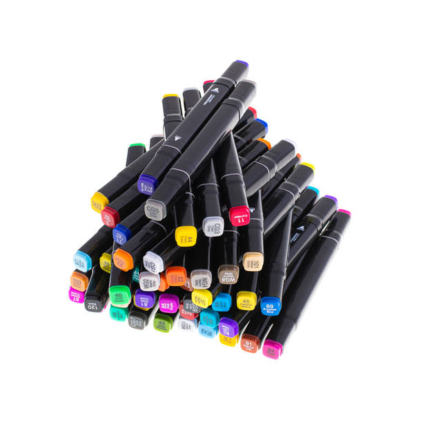 Dubbelzijdige alcoholmarkers in etui 48 stuks - Dual tip markers