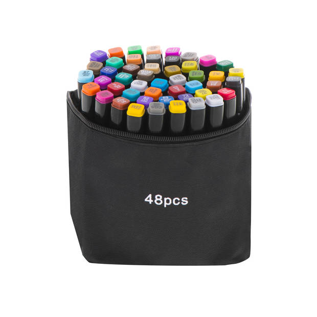 Dubbelzijdige alcoholmarkers in etui 48 stuks - Dual tip markers