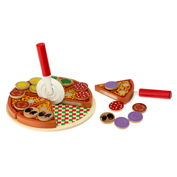 Pizza houten speelset met accessoires - pizza speelgoed - speelgoed eten - speelgoed pannenset