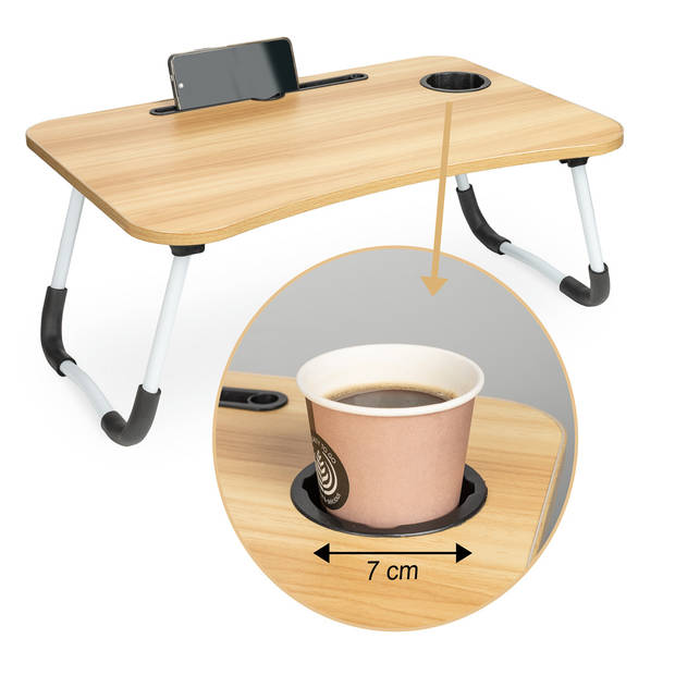 Laptoptafel met bekerhouder en tablethouder - Laptopstandaard - Schoottafel - Bedtafel - 60x40x25 cm