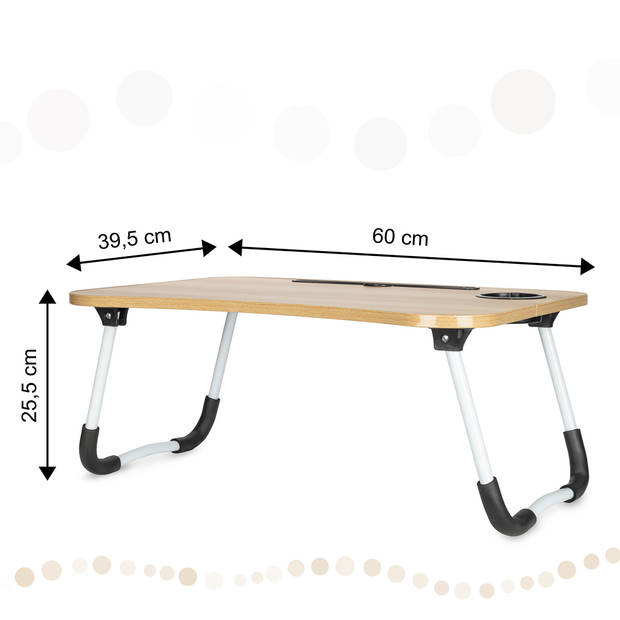 Laptoptafel met bekerhouder en tablethouder - Laptopstandaard - Schoottafel - Bedtafel - 60x40x25 cm