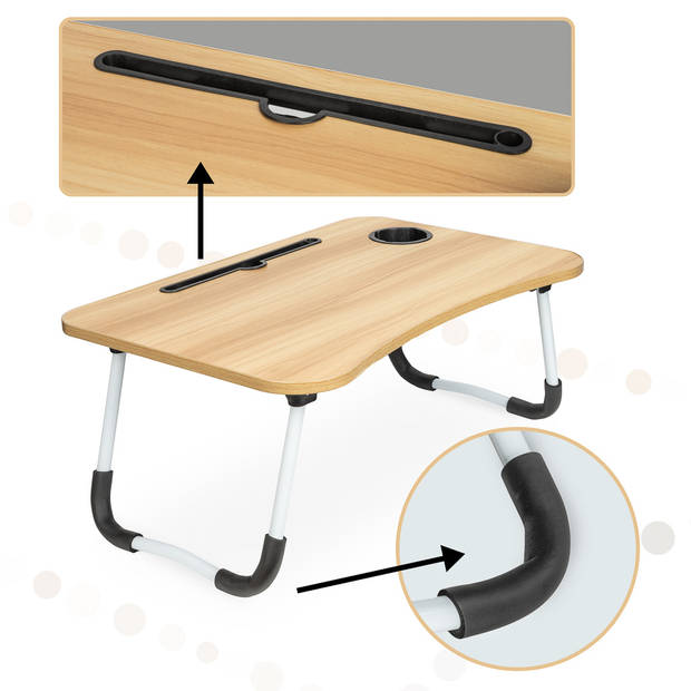 Laptoptafel met bekerhouder en tablethouder - Laptopstandaard - Schoottafel - Bedtafel - 60x40x25 cm