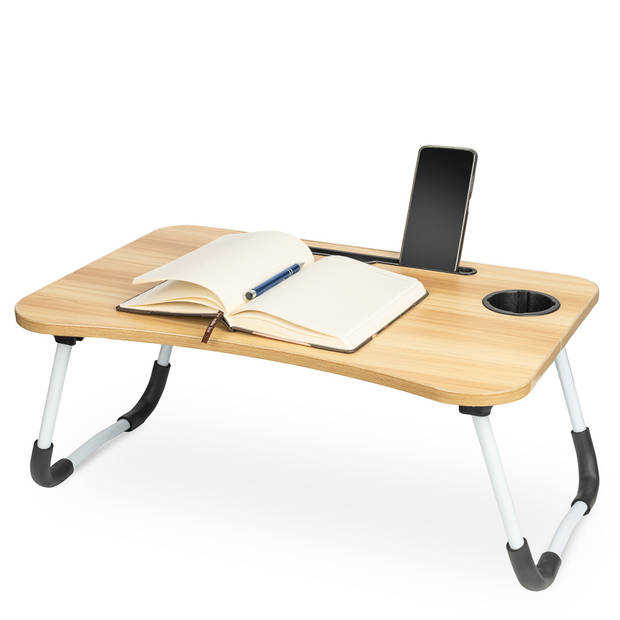 Laptoptafel met bekerhouder en tablethouder - Laptopstandaard - Schoottafel - Bedtafel - 60x40x25 cm