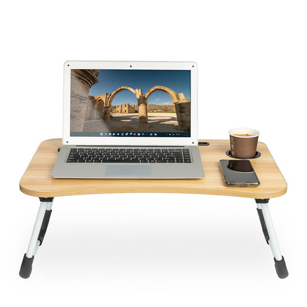 Laptoptafel met bekerhouder en tablethouder - Laptopstandaard - Schoottafel - Bedtafel - 60x40x25 cm