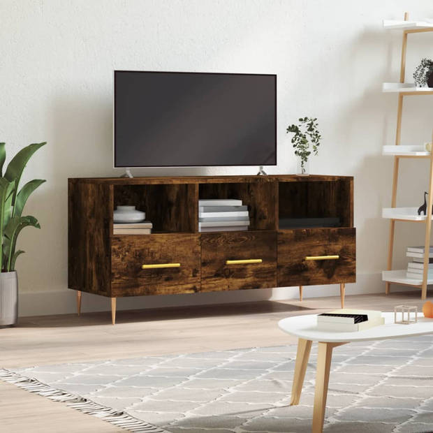 The Living Store TV-meubel - Gerookt eiken - 102 x 36 x 50 cm - Bewerkt hout en ijzer