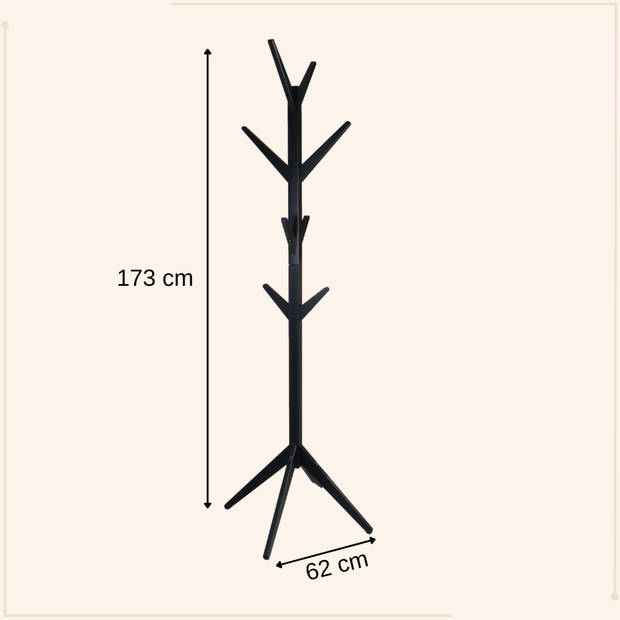 MISOU Kapstok - Staand - 8 Haken - Zwart - Hout -173 cm