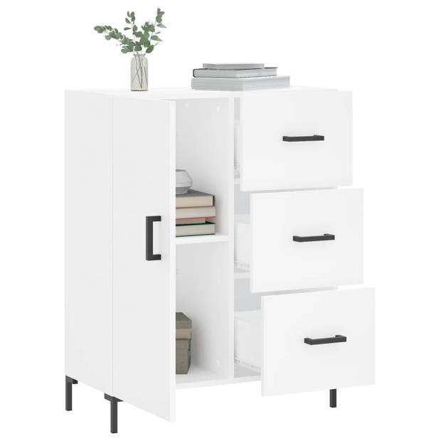 The Living Store Dressoir Klassiek Wit - 69.5 x 34 x 90 cm - Bewerkt hout en metaal