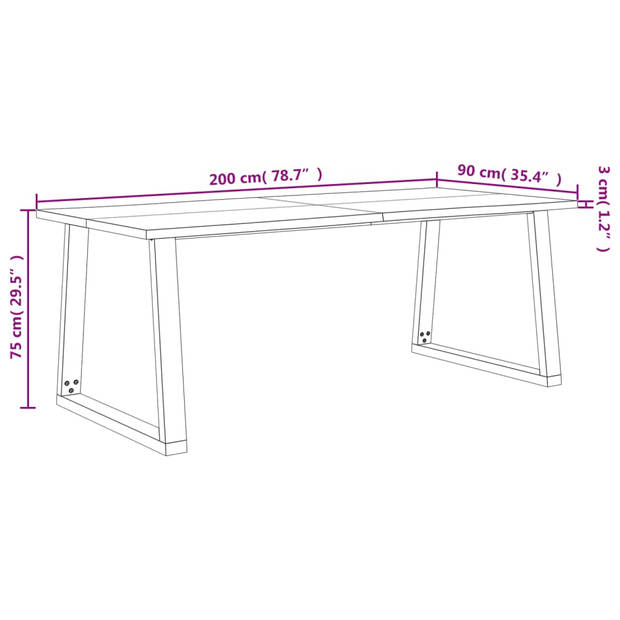 vidaXL Eettafel met natuurlijke rand 200x90x75 cm massief acaciahout