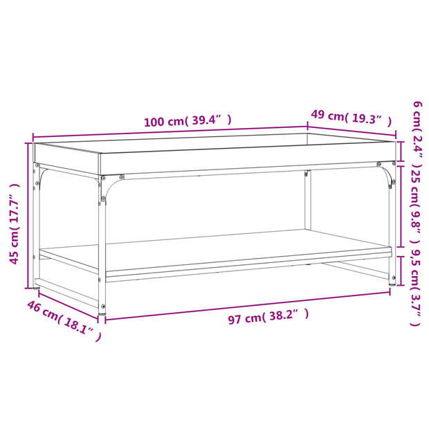 vidaXL Salontafel 100x49x45 cm bewerkt hout zwart