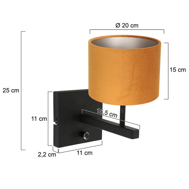 Steinhauer Stang wandlamp metaal kapdiameter: 20 cm geel
