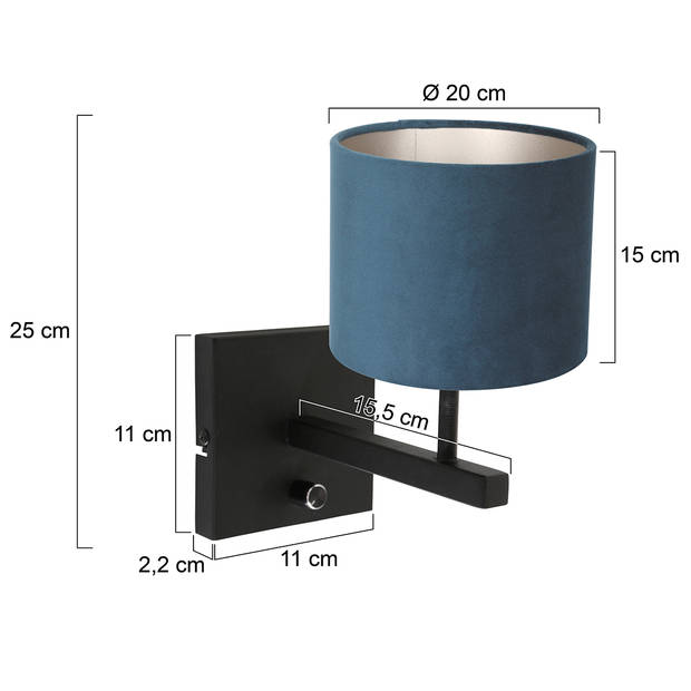 Steinhauer Stang wandlamp blauw kapdiameter: 20 cm metaal