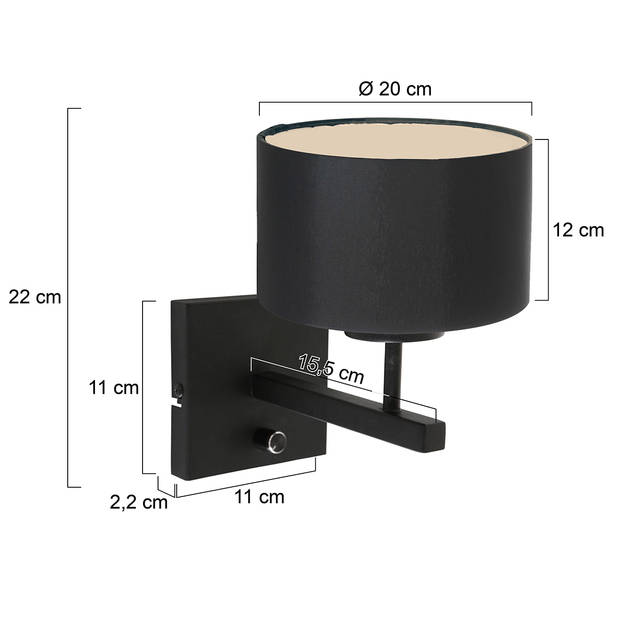 Steinhauer Stang wandlamp zwart metaal kapdiameter: 20 cm
