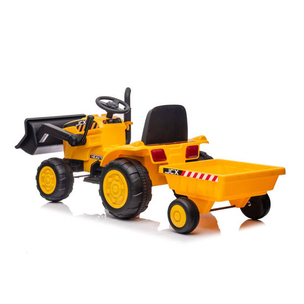 Elektrische kinder tractor met voorlader en trailer - accu tractor voor kinderen tot 30kg max 2,5 - 3,5km/h geel