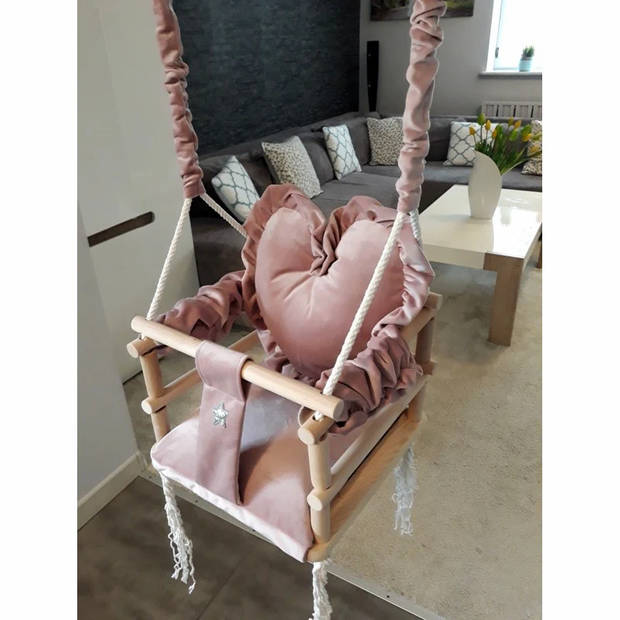 Luxe houten 3 in 1 handgemaakte roze meegroei baby schommel en kinder schommel met hart vormig kussen