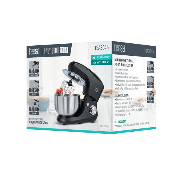 Teesa Easy Cook Single keukenmachine/ standmixer 1400 Watt 5,5L wit TSA3545W