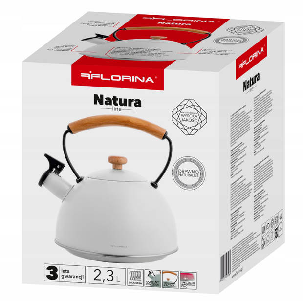 Florina Natura Line fluitketel RVS wit 2.3 Liter - waterketel - geschikt voor alle warmtebronnen