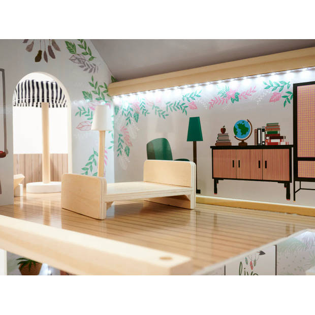 Zeer luxe XL houten poppenhuis met meubels 78 cm boho stijl Met LED verlichting