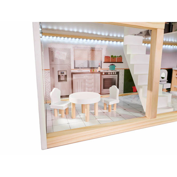 Zeer luxe XL houten poppenhuis met meubels 78 cm boho stijl Met LED verlichting