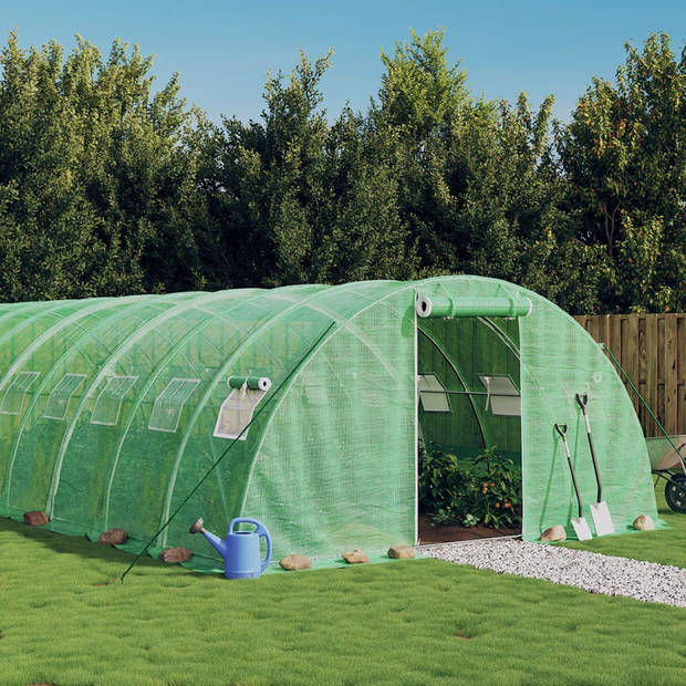 The Living Store Broeikas - Groen - 8 x 4 x 2 m - PE en Gegalvaniseerd Staal - Met 2 Ritsen