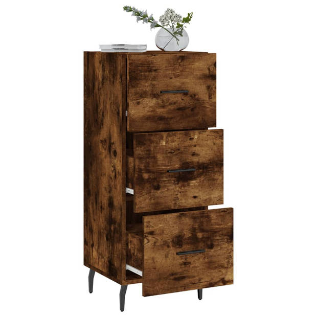 The Living Store Modern Dressoir - Bijzetkast - Gerookt Eiken - 34.5 x 34 x 90 cm - 3 Lades