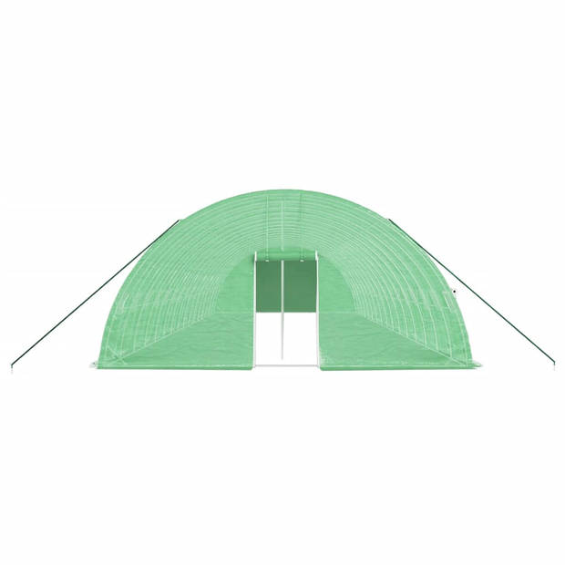 The Living Store Kas 16x6x2.85m - PE-en-staal-uv-weer- en scheurbestendig - Groen - Met roldeur en oprolbare