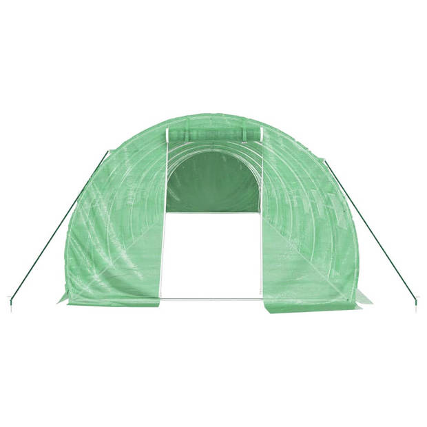 The Living Store Broeikas - Groene Polyethyleen (PE) en Gegalvaniseerd Stalen Frame - 10x3x2m - Met Roldeur en 4