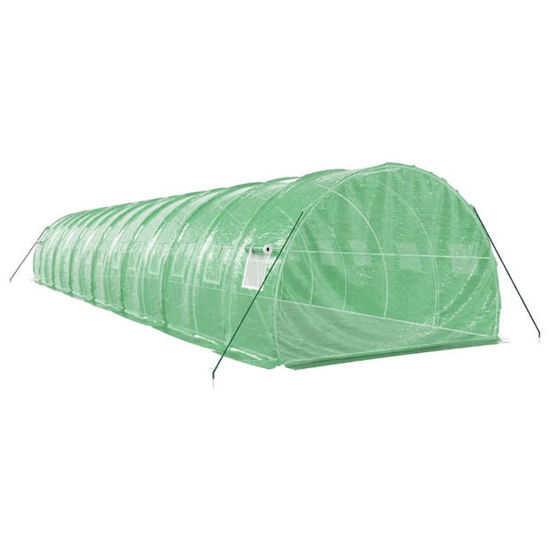 The Living Store Broeikas 14 x 3 x 2 m - Groen - PE en gegalvaniseerd staal - Met rolluikdeur en 4 gaasvensters -