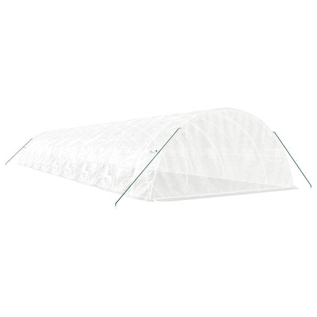 The Living Store Broeikas - PE - Gegalvaniseerd Staal - 18 x 5 x 2.3 m - Wit - Met Roldeur en Gaasvensters - 140 g/m²