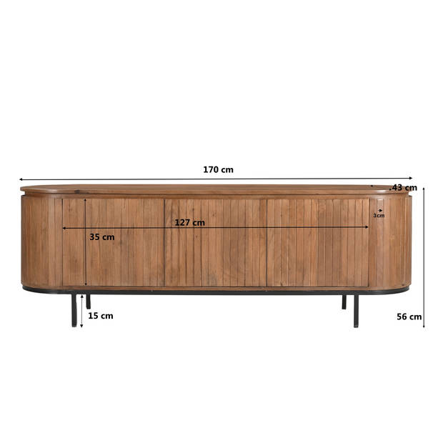 Livingfurn - TV Meubel Noor Natural 170cm - Mangohout / Gecoat Staal