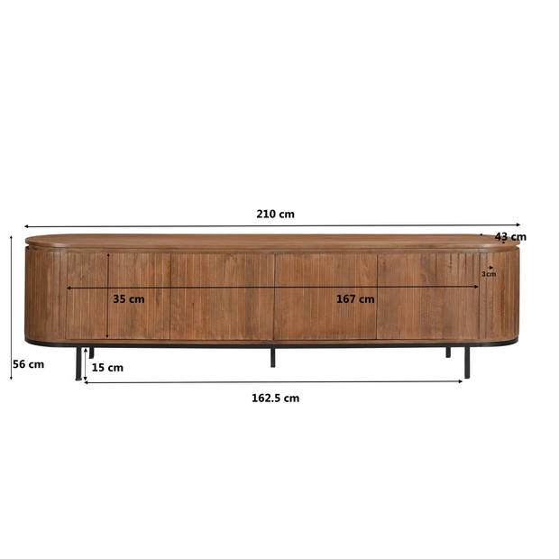 Livingfurn - TV Meubel Noor Natural 210cm - Mangohout / Gecoat Staal