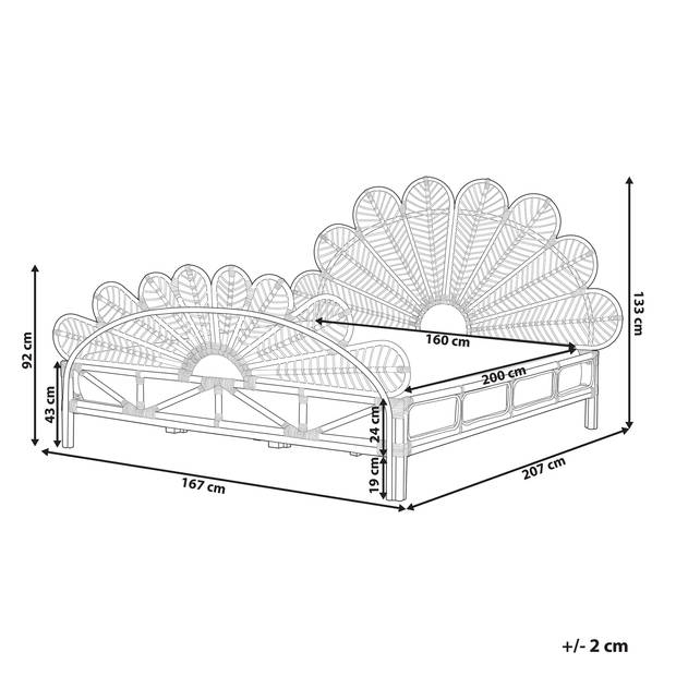 Beliani FLORENTINE - Tweepersoonsbed-Lichte houtkleur-Rotan