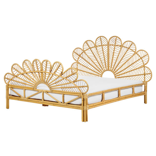 Beliani FLORENTINE - Tweepersoonsbed-Lichte houtkleur-Rotan