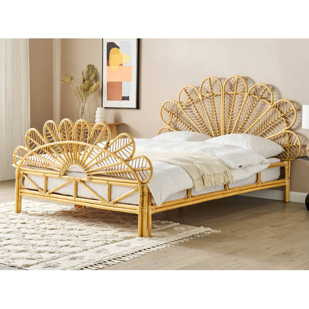 Beliani FLORENTINE - Tweepersoonsbed-Lichte houtkleur-Rotan